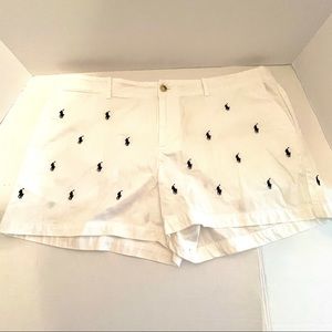 - POLO|RL- White Shorts with Navy Logo Print, 10